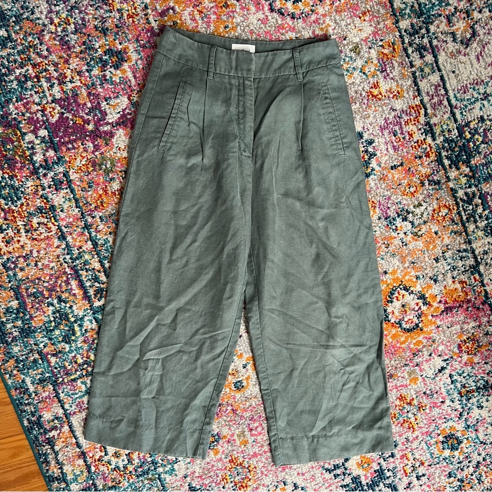 Wilfred Aritzia Green Linen Culottes Wide Leg Cropped Pants 0 - Picture 2 of 12